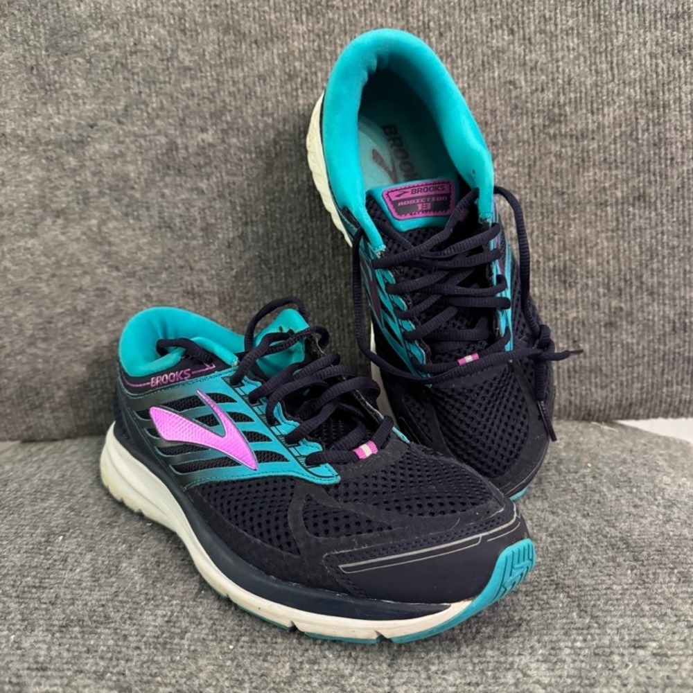 Brooks Addiction 13 Womens Running Shoes Navy Teal Purple Stability Sneakers 10 - Picture 2 of 9